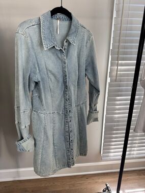 Free People Light Blue Denim Shirt Dress